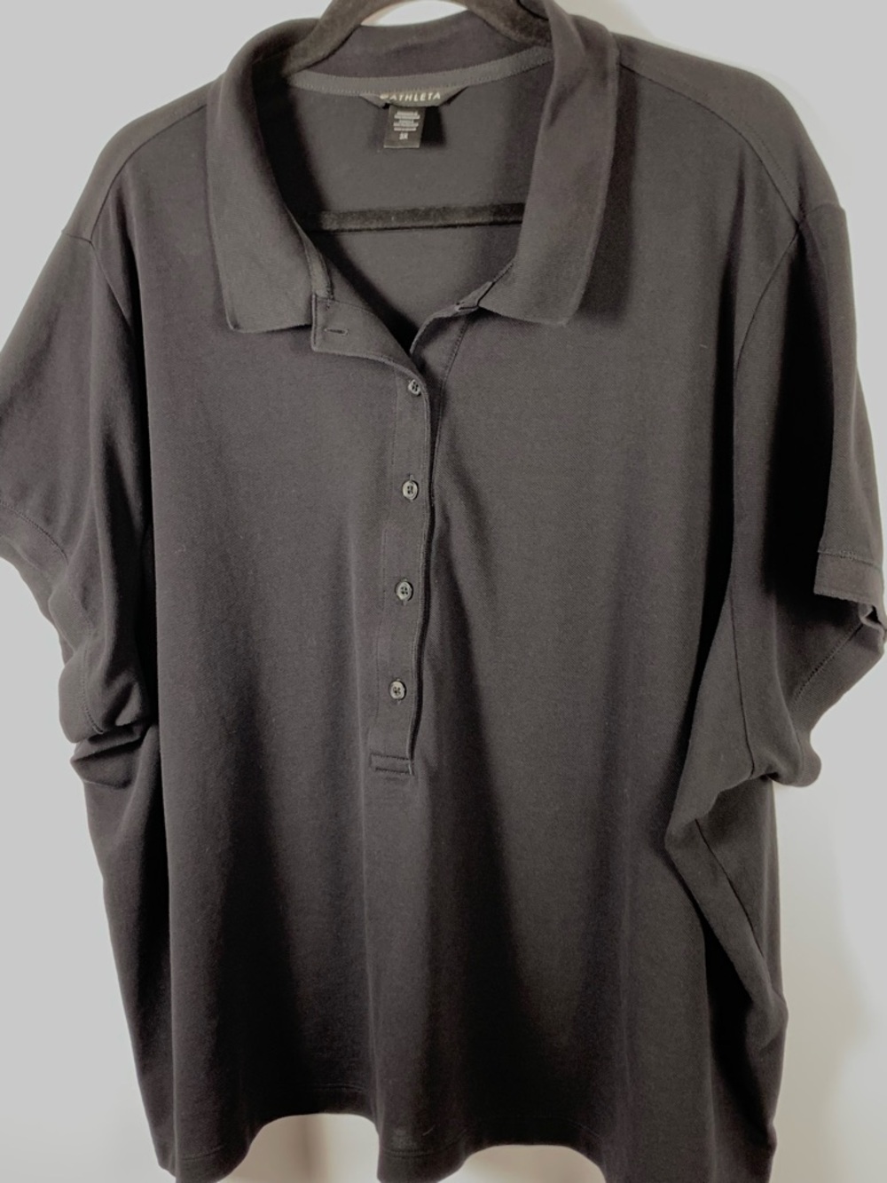 Athleta Black Polo-Style Short Sleeve Women's Button-Down Top